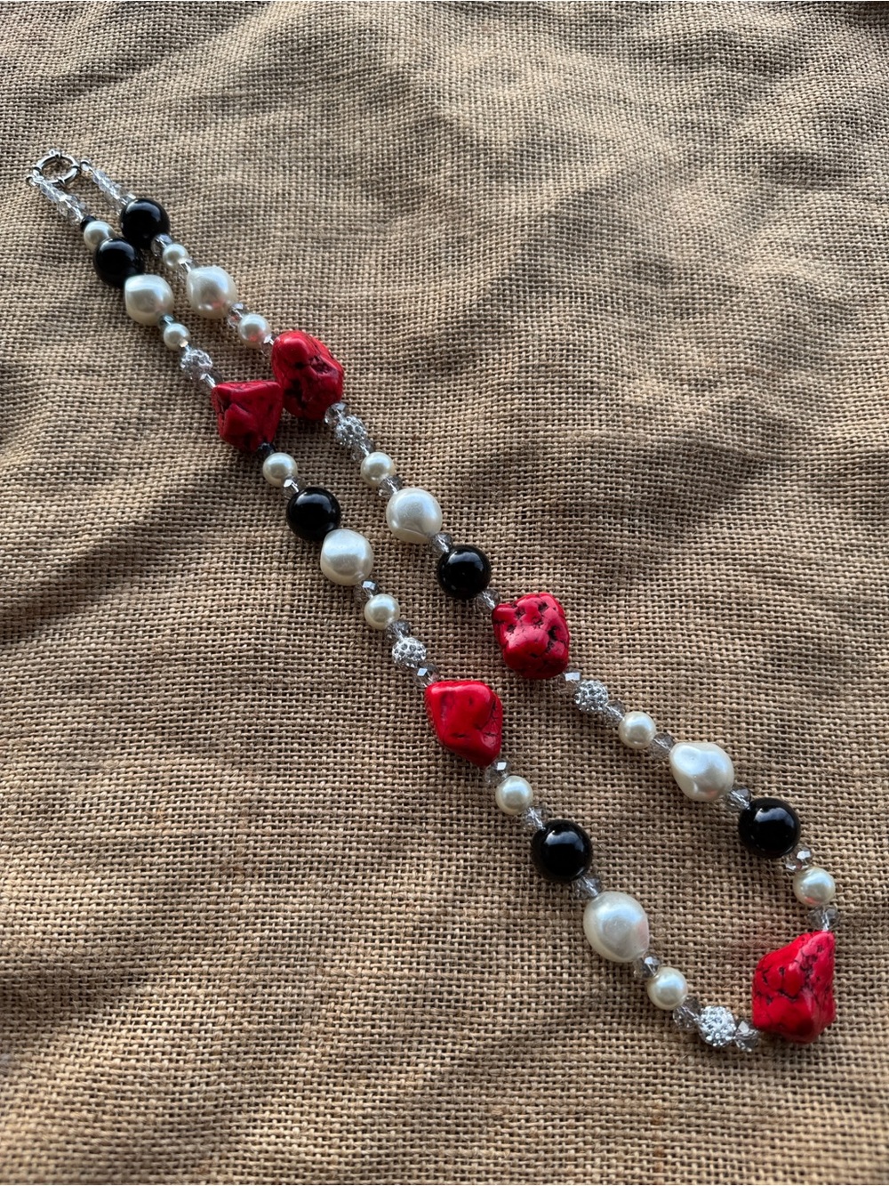 Western country chunky necklace Red Black White cowgirl nugget gorgeous handmade